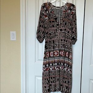 Westbound Black, Pink & Brown Geometric Midi Dress